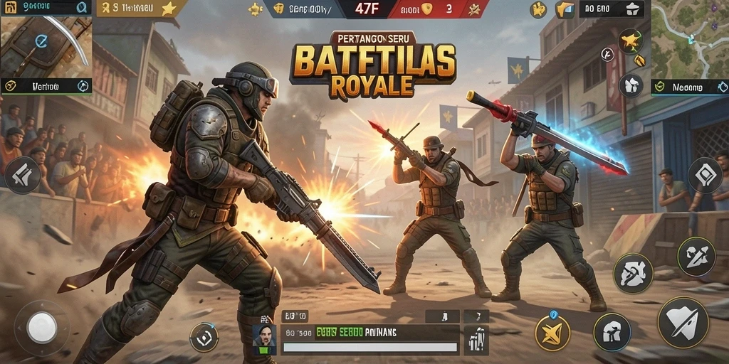 Tangkapan layar 47F menampilkan pertempuran seru dalam mode Battle Royale.