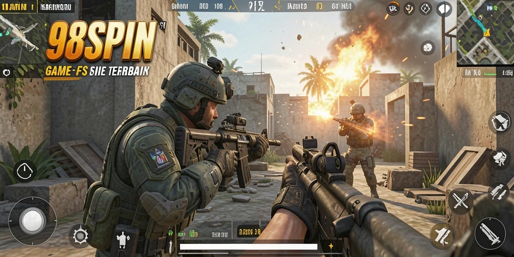 Screenshot dari gameplay intens di 98SPIN dengan aksi FPS menarik.