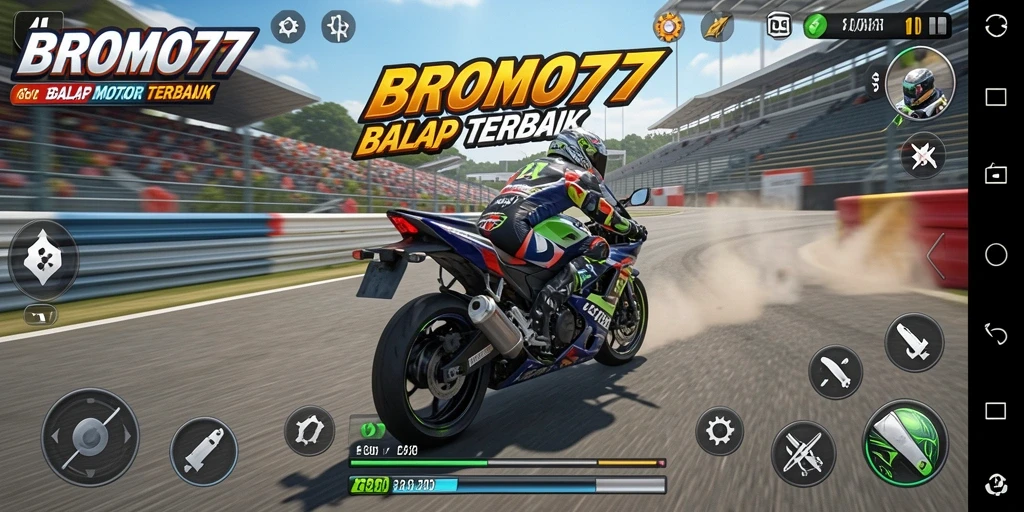 Gameplay seru BROMO77 di trek balap yang menantang.