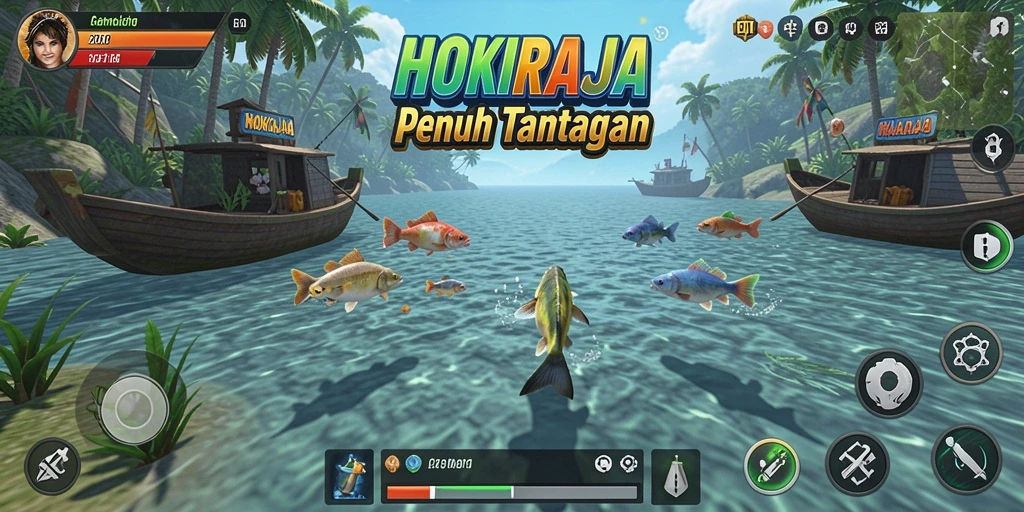 Gameplay seru menangkap ikan di HOKIRAJA.