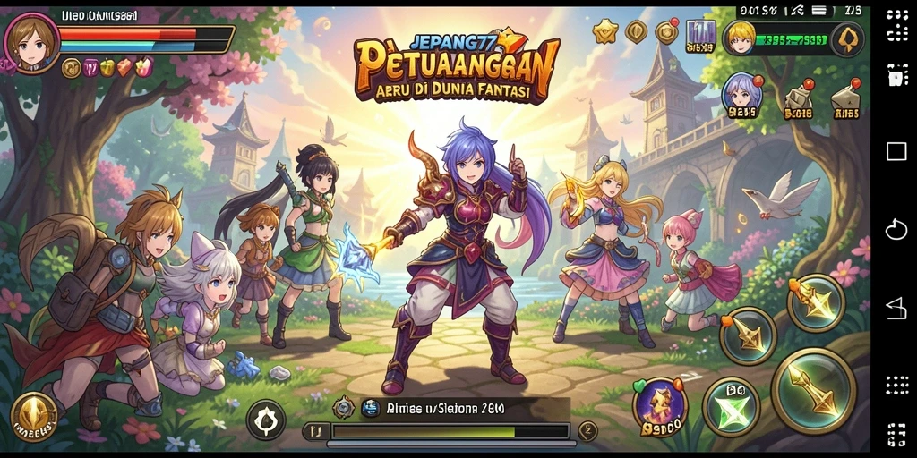 Tampilan gameplay JEPANG77 yang penuh warna dan karakter menarik.