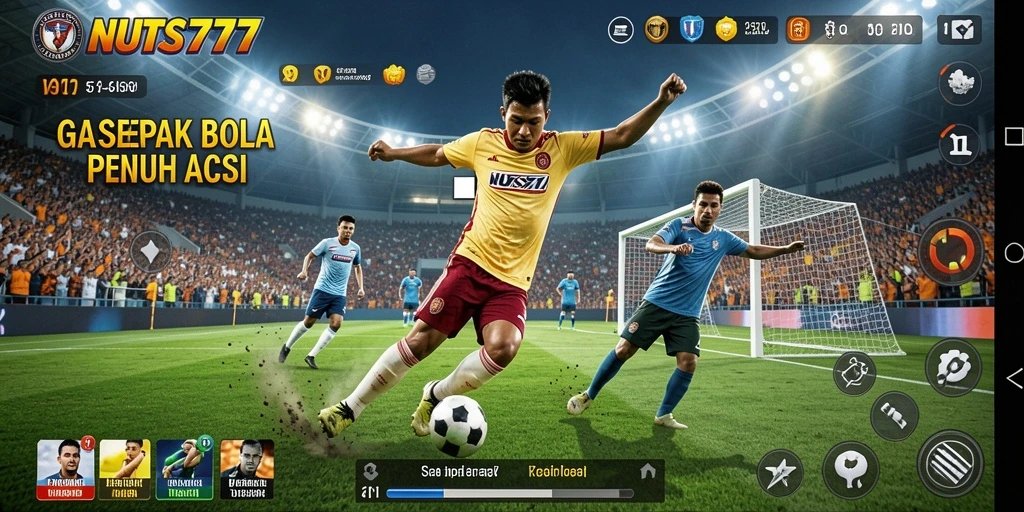 Tangkapan layar dari gameplay sepak bola yang mendebarkan di NUTS777.