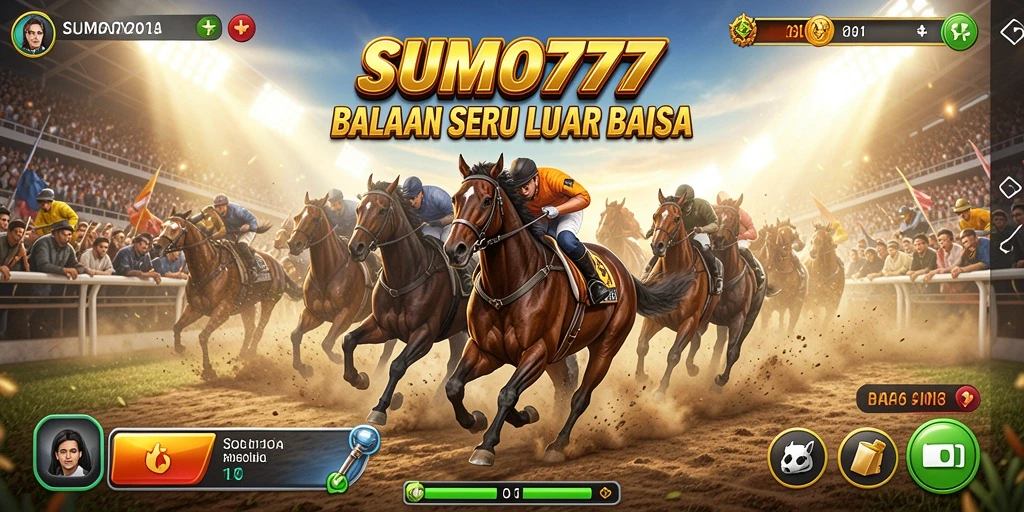 Screenshot gameplay SUMO777 menampilkan aksi balapan yang mendebarkan.