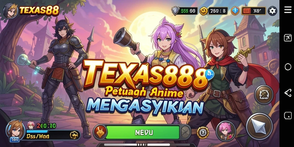 Screenshot gameplay TEXAS88 yang menampilkan aksi karakter anime.