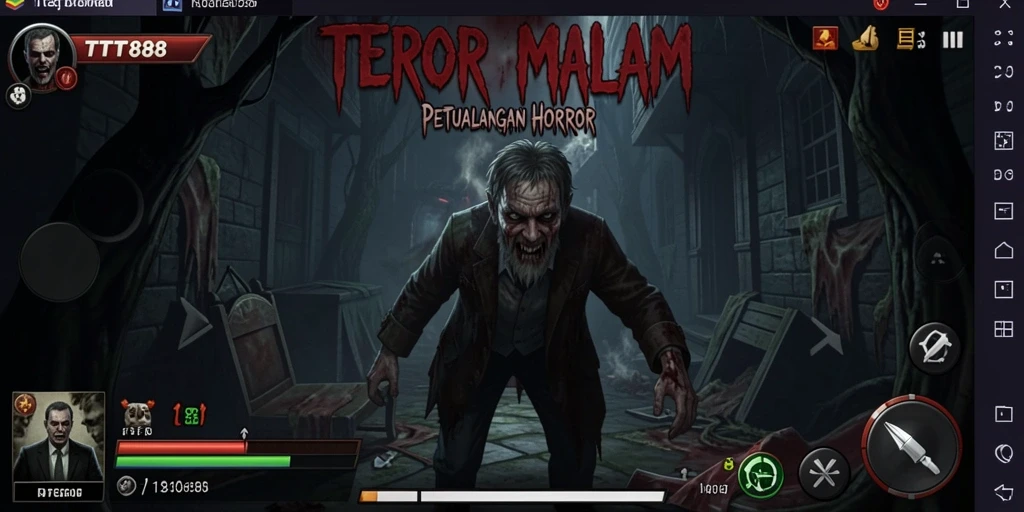 Tampilan gameplay TTT888 saat pemain menjelajahi area horror yang mencekam.