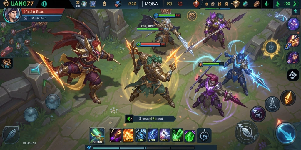 Screenshot gameplay seru dalam pertandingan MOBA UANG77.
