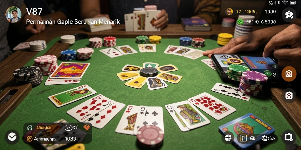 Tampilan utama V87 dengan aksi bermain Gaple yang seru.